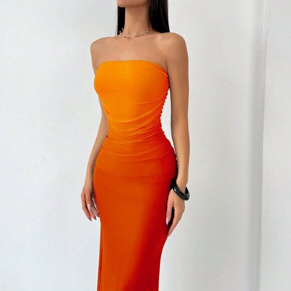 Multicolor Elegant Women's Ombre Mesh Bandeau Bodycon Dress - Picture 4 of 6